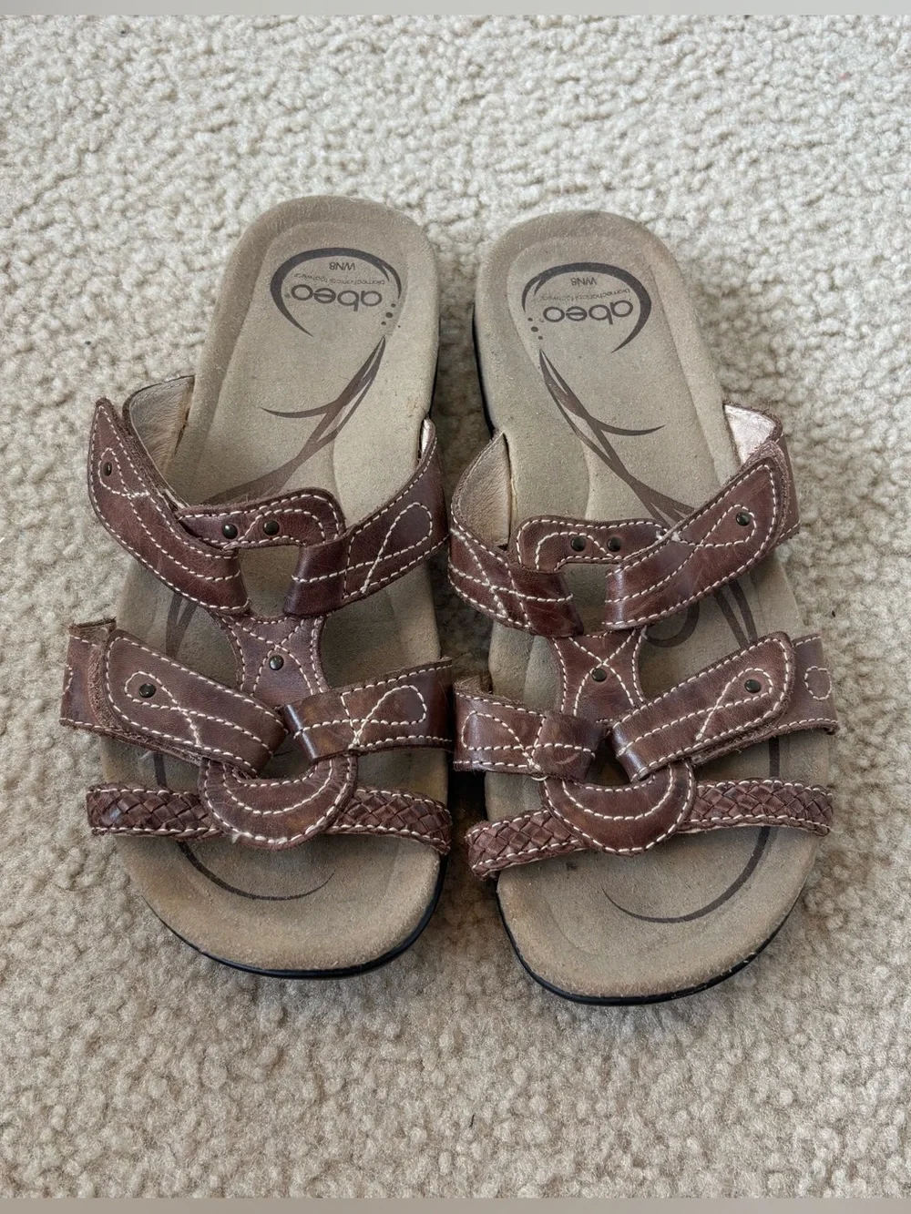 ABEO Women's Baylee Slide Beige-Brown Strappy Comfort Sandals Size 8